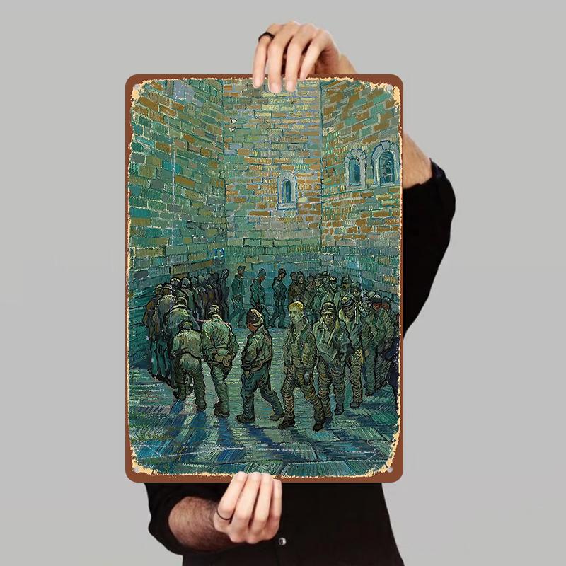 

Van Gogh Prison Yard Scene Metal Wall Art Retro Oil Painting Style Home Decor Living RoomCorridor Decor 7.9x11.8In(20x30cm)