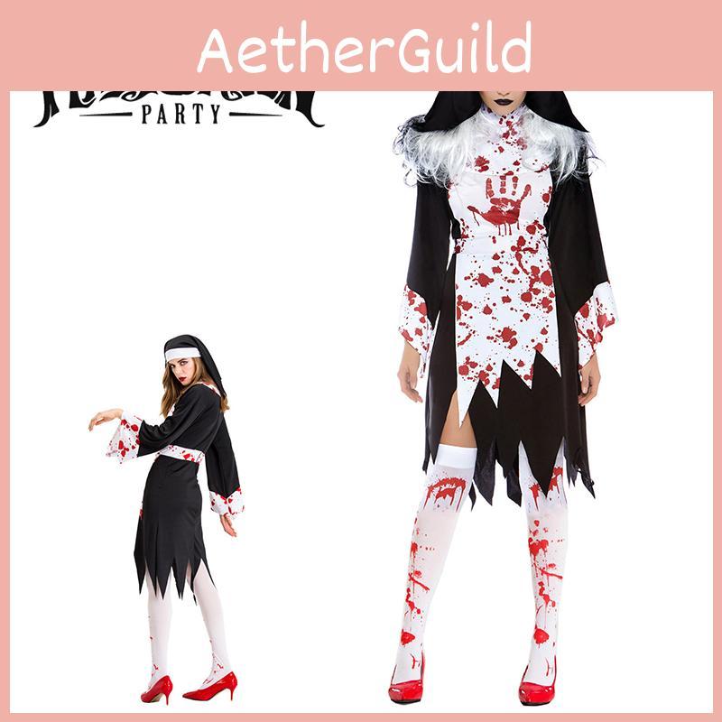Comfortable And Textured Horror Nun Cosplay Costume For Women