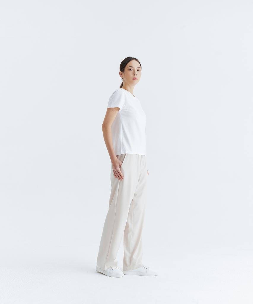 WHOLOVESART [Summer Fabric Added] Unisex Semi-Wide Elastic Waist Slacks Ivory