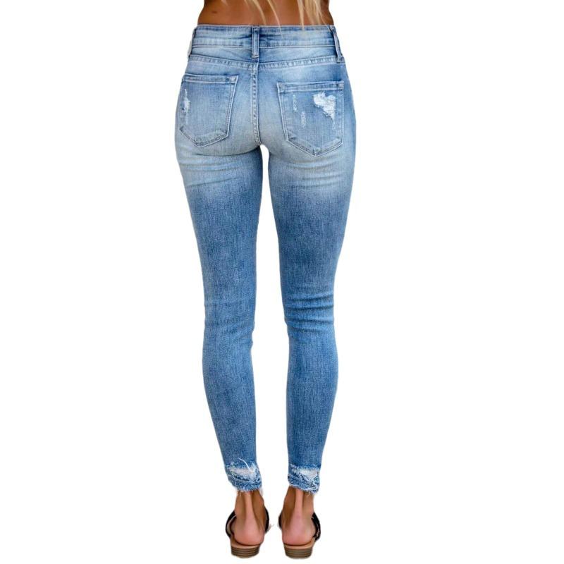 New Stretch Jeans Women's Clothing Long Ripped Mid-waist Small Foot Pants