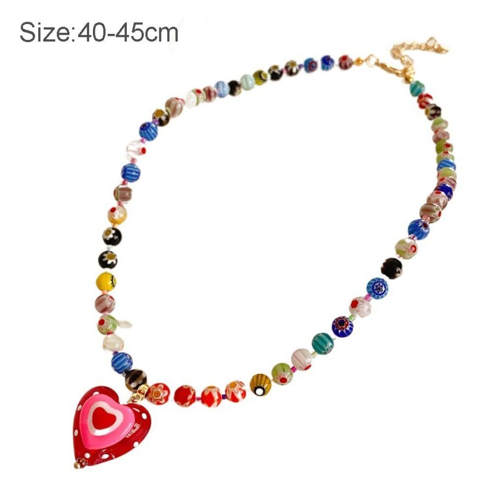 Adjustable Necklace Heart-shaped Pendant Beads Chain New Collarbone Chains  for Women