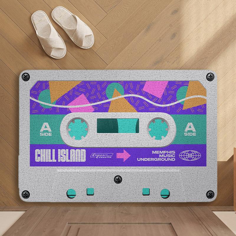 Home Floor Mat Bedroom Bathroom Kitchen Adjustable Floor Mat Dirt Resistant Easy To Decorate Home Floor Mat Retro Cassette Tape