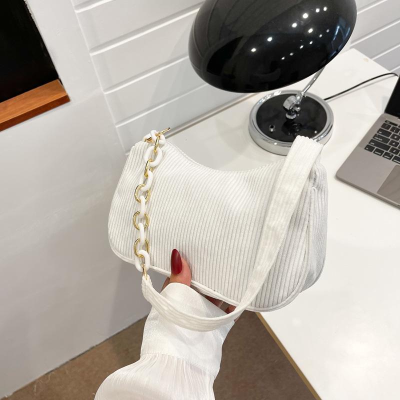 Minimalist Corduroy Crossbody Bag for Women, Single Strap Shoulder Tote, Zipper Closure Mini Square Handbag, Soft Casual Daily Purse