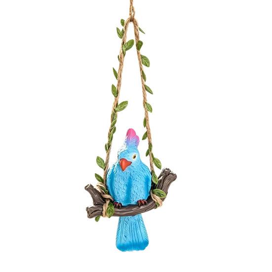 Hanging Parrot Garden Statue Resin Tropical Bird Swing Figurine Outdoor Animal Sculpture for Patio Lawn Garden Balcony Tree Decor