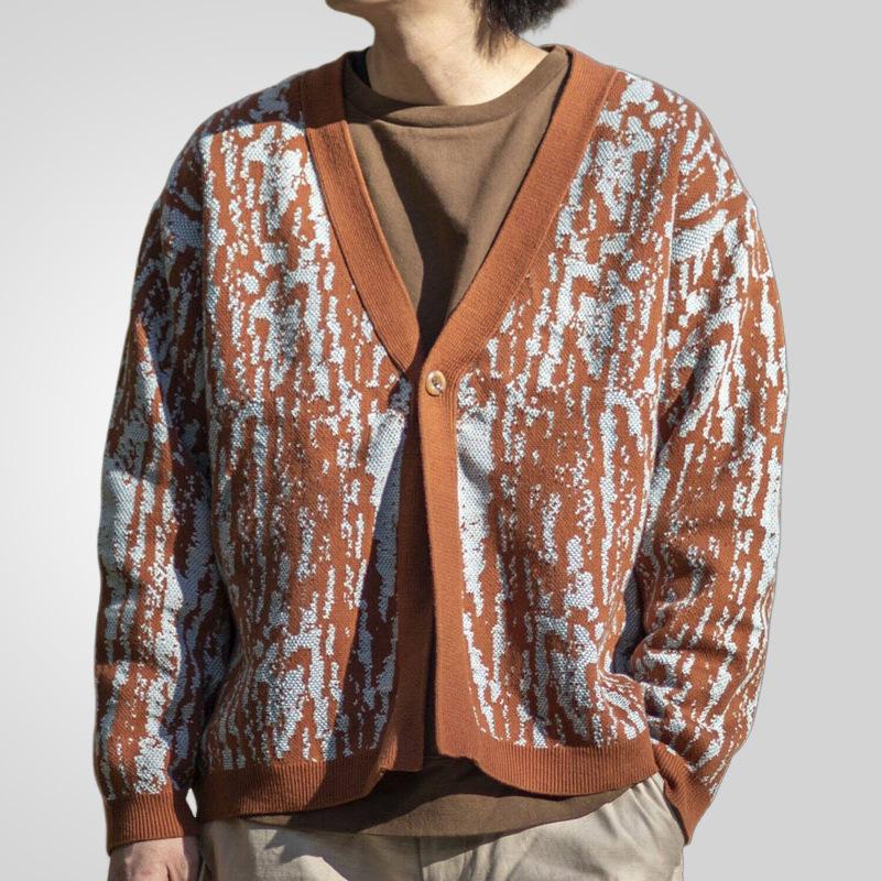 Nowy uniwersalny jesienny i zimowy kardigan męski retro dzianinowy sweter kurtka długi rękaw ciężki żakardowy sweter