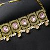 Vintage Gold Gemstone Necklace & Ring Set with Diamond Tassel