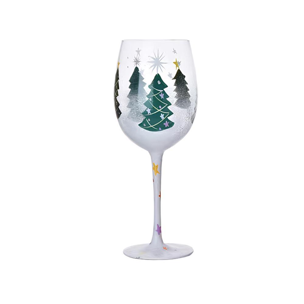 Santa Claus Christmas Tree Christmas Glass Goblet Hand-Painted High Stemmed Wine Cup  Party
