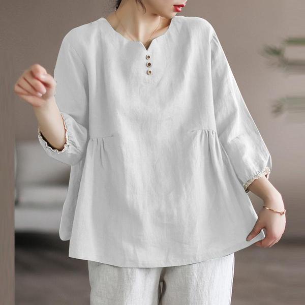 

Женская свободная повседневная блузка, хлопковая однотонная летняя футболка с v-образным вырезом и половиной рукавов, большие размеры XXL белый