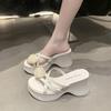 Retro Flower Wedge Heel One-word Slippers Women's Summer Wear New Versatile Skirt Thick-bottomed Cool Slippers