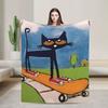 Pete the Cat Blankets Skateboarding Cat Flannel Funny Breathable Throw Blankets for Coverlet Spring Autumn