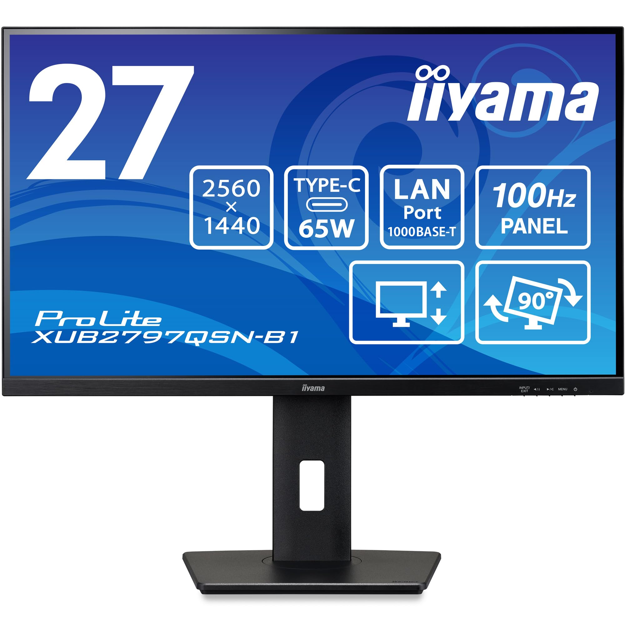 

iiyama Monitor Display XUB2797QSN-B1 27 inch WQHD USB Type-C IPS method Height adjustment Angle adjustment Vertical rotation HDMI DisplayPort LAN