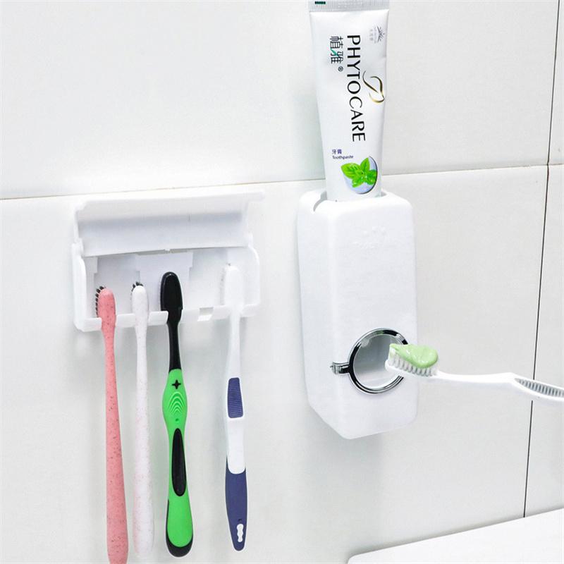 Automatic Toothpaste Dispenser Toothbrush Holder Wall Mount Tooth Brush Storage Rack Bathroom Accessories
