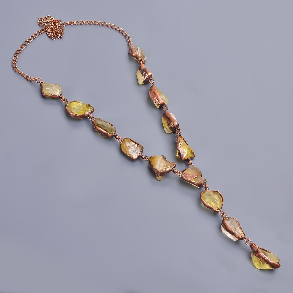 Lemon Topaz Rough Stone Copper Electroformed Chain Friend Gift Necklace Jewelry V-22