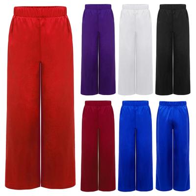 Boys Worship Praise Dance Pants Elastic Waistband Solid Color Satin Wide Leg Trousers Performance Bottom