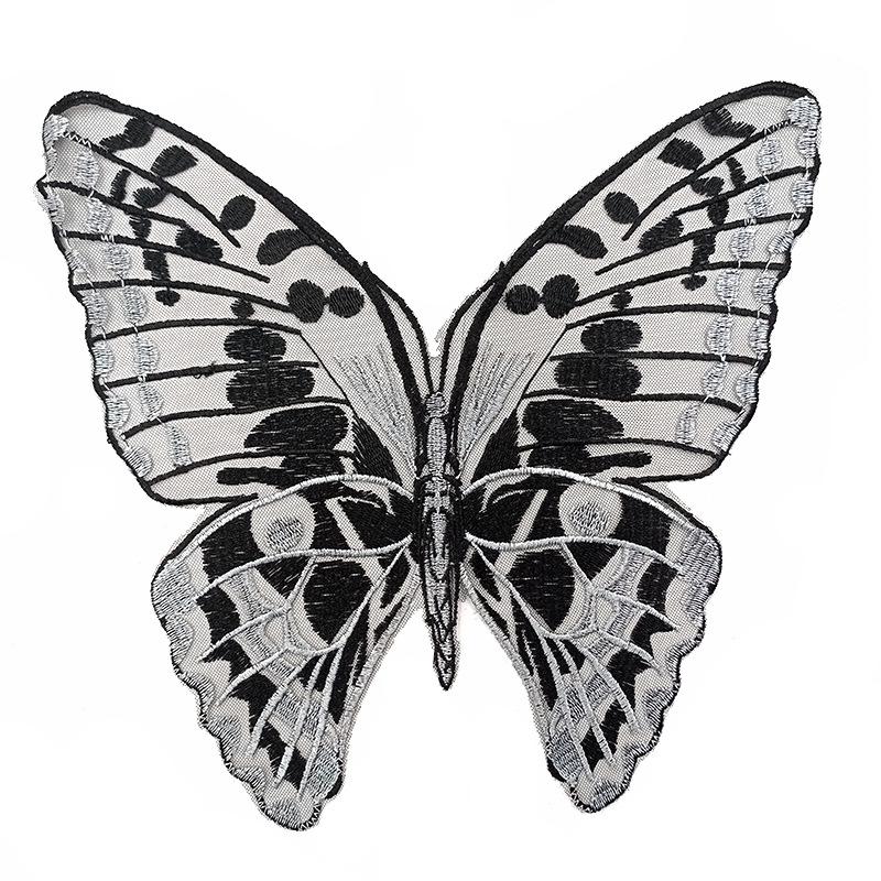 Серебристо-черная ткань с узором бабочка, самоклеящаяся, сетчатая основа, двухцветная вышивка, водорастворимая сетчатая вышивка, DIY кружевные аксессуары silver black
