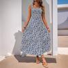 Summer Dresses For Women Boho Maxi Dress Square Neck Smocked A Line Flowy Beach Long Sundress