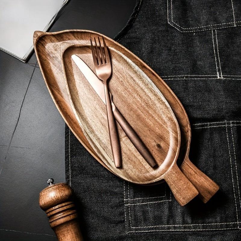 1PC Drink Tray for Serving Food Wooden Tray with Handles Food Serving Trays Coffee Dessert Fruit Snack Breakfast Kitchen Accessories