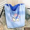 Cute Embroidered Puppy Shoulder Bag Fresh Contrasting Color Dopamine Double-sided Bag Large Capacity Canvas Bag Class Commuter Bag