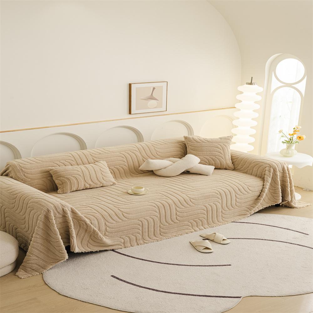 Plush Sofa Cover Autumn Winter Full Coverage Wrap-Around Sofa Sheet Cover Protector Simple Design