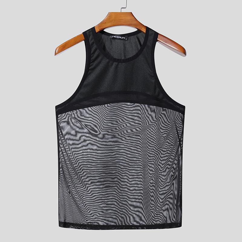 

INCERUN Мужские майки без рукавов из сетки с прозрачными вставками, приталенные, для вечеринок и клубов 2XL
