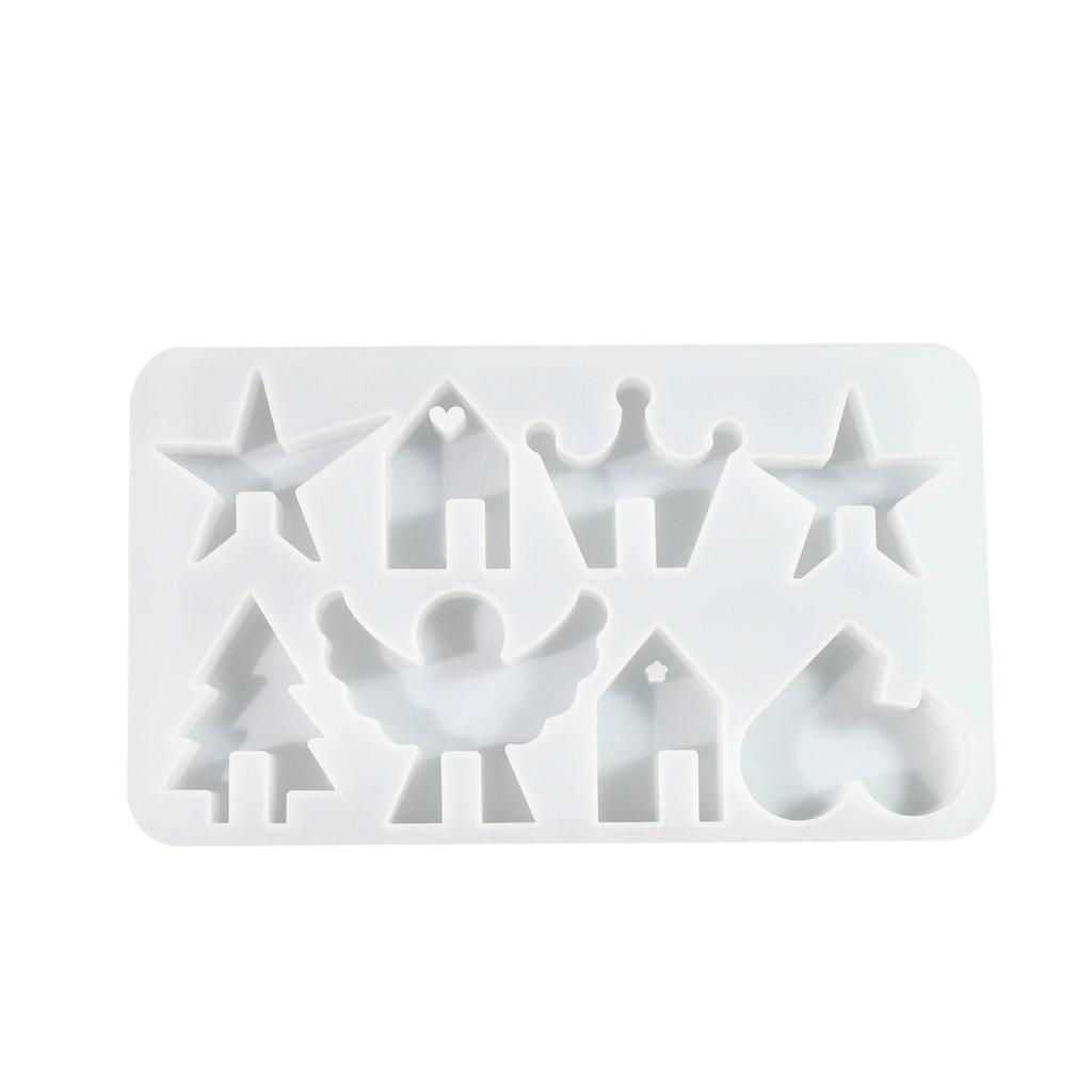 Angel House Concrete Pottery Molds Christmas Decoration Plug-in Heart Star Tree Gypsum Silicone Mold Round Tray Casting Making