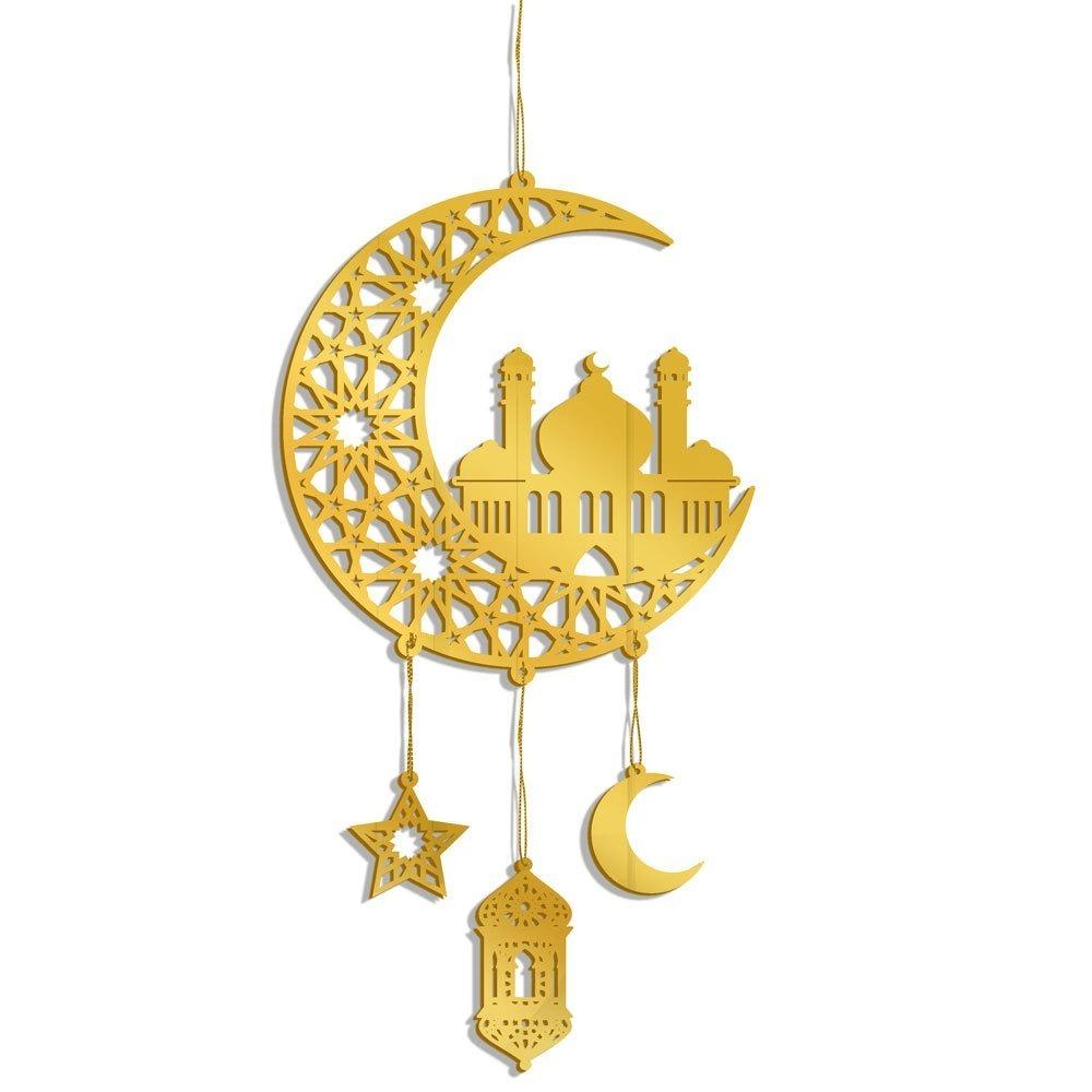 

Акрилова підвіска на стіну Ід Мубарак Дзеркало Золотий Рамадан Карім Дверна табличка Підвісна прикраса Місяць Зірка Крапля Прикраси