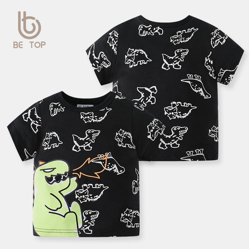 Betop Boys Korean Style Dinosaur Print Pure Cotton Summer T-Shirt 90cm