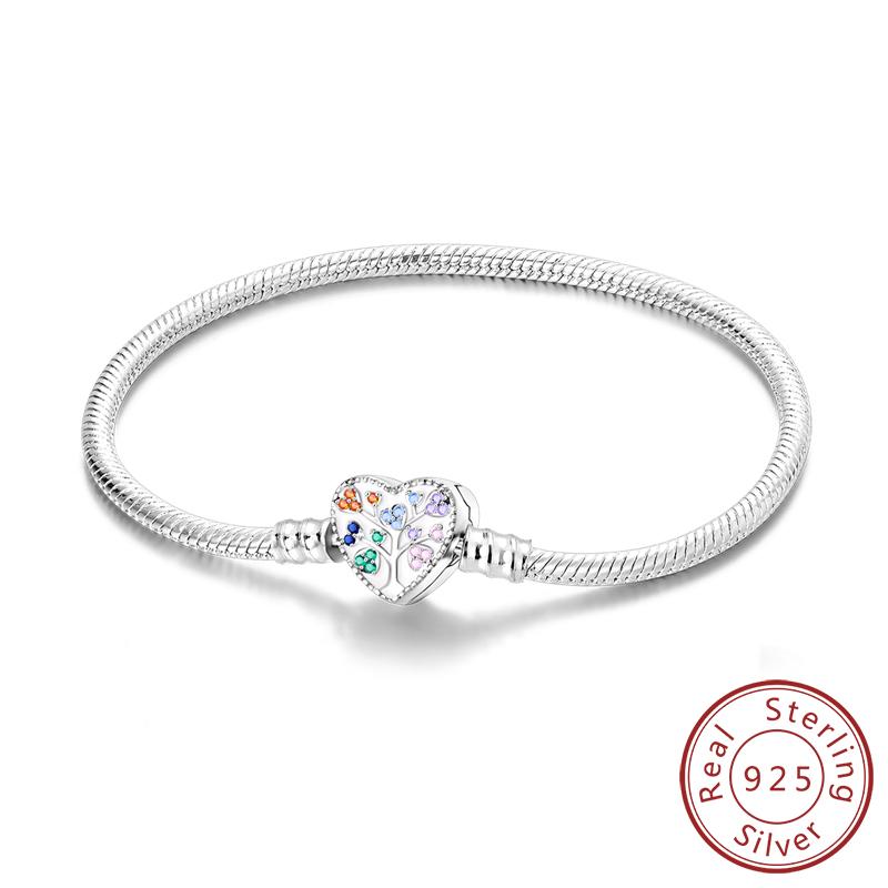 Original 925 Silver Bracelets 17-20CM Love Heart Flowers Butterfly Charms Beads Bracelet For Women Fashion Jewelry Gift