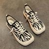 Wide Feet Square Toe Canvas Loafers Women's Leisure Lace Up Sneakers Platform Leopard Zebra Print Shoes Student Running Shoes