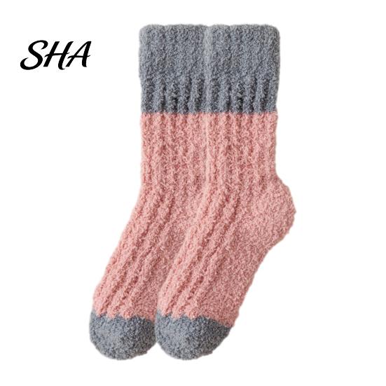 Warm Crew Socks for Winter Thickened Long Plush Women, Coral Fleece Socks, Cold Feet Relief Thermal Sleep Anti-static Contrast Color Indoor
