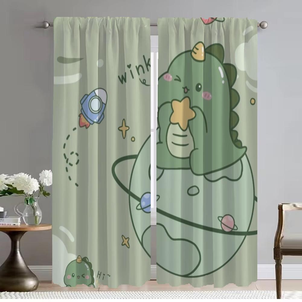 Anti-mosquito Curtains for Living Room Curtain Little Dinosaur Partition Home Interior Curtains 2 Pieces Shades Kitchen Blackout