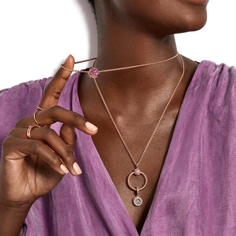 Pandora Rose Gold Light Blue Double Charm Pendant Women pendant 789186C03