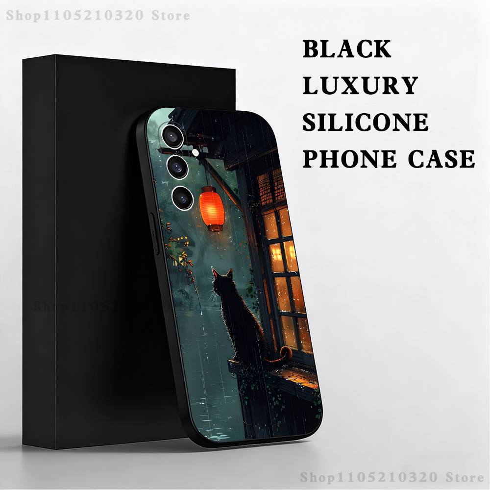 Artistic drawing cat Phone Case For Samsung S 25,24,23,22,30,21,10,9,Ultra,Plus,Lite,FE,4,5 G Black Soft Case