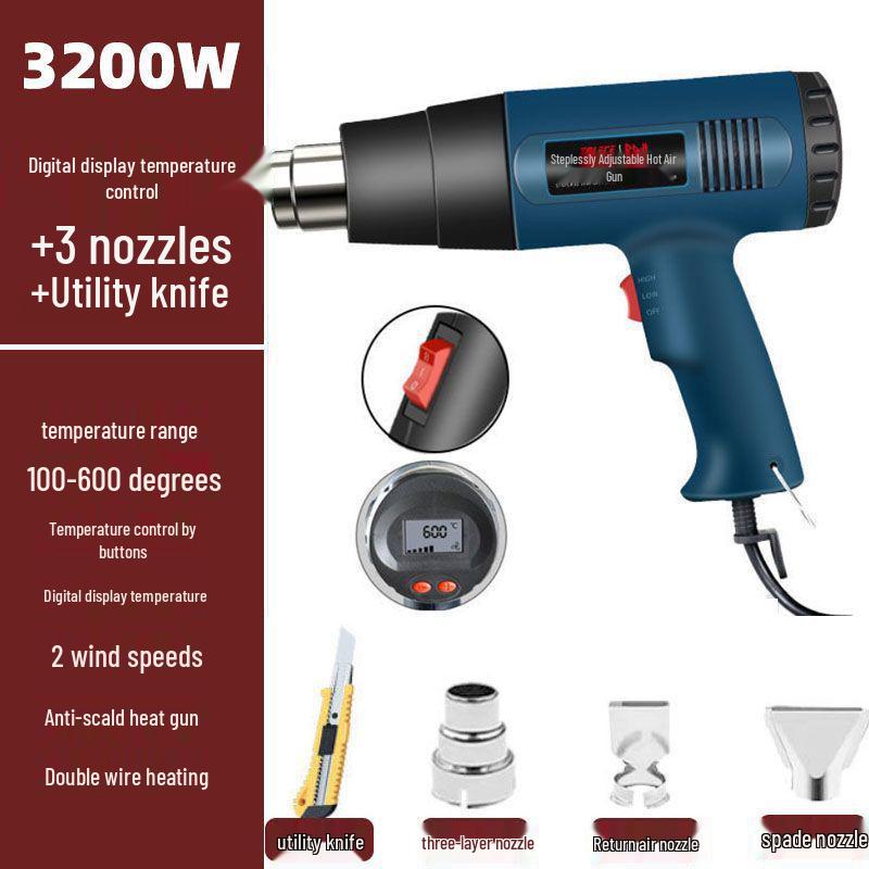 Adjustable Temperature Hot Air Gun for Car Wrapping and Heat Shrink, Small High Power Industrial Blower Flame Gun.