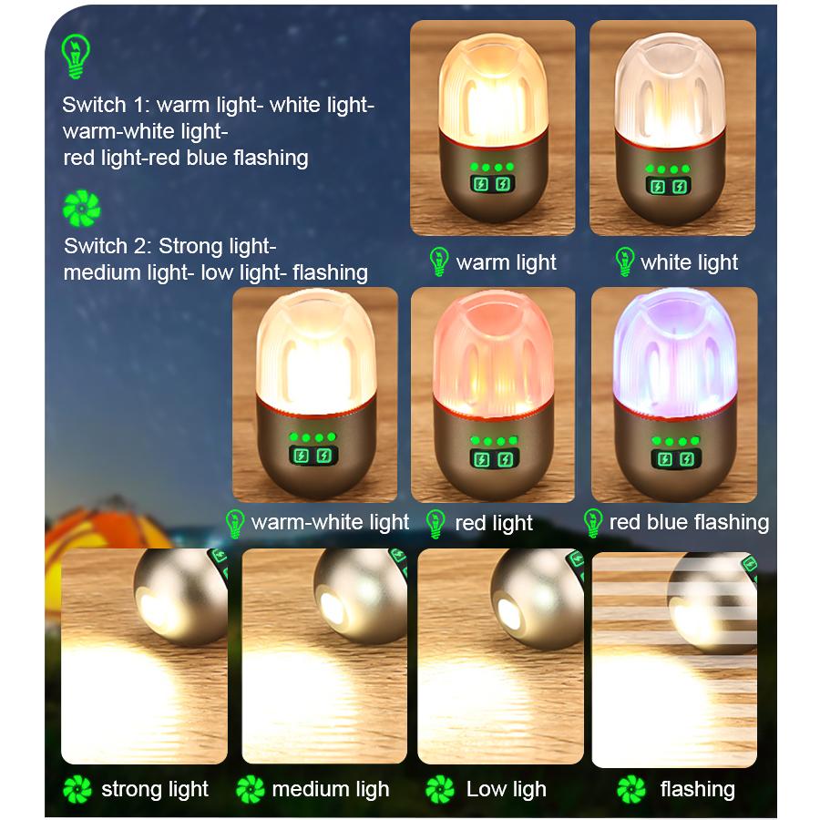 New Multifunctional Camping LED Flashlight Built-in Battery USB Rechargeable Outdoor Camping Hanging Magnetic Emergency Torch