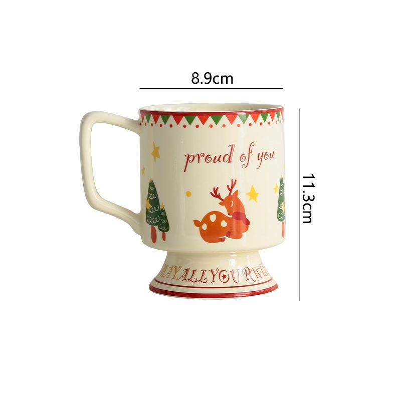 

400 мл креативная кружка с высокой ножкой, рождественский узор в виде оленя, керамическая кофейная кружка, бытовая посуда для напитков, фруктового сока, молока, чая 1pcs