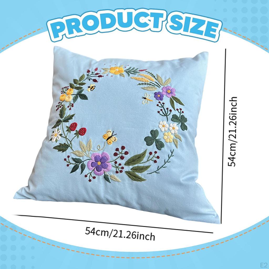 Embroidery Kit for Adults Pillow Cover Gift with Threads Cushion Floral Simple Bedroom
