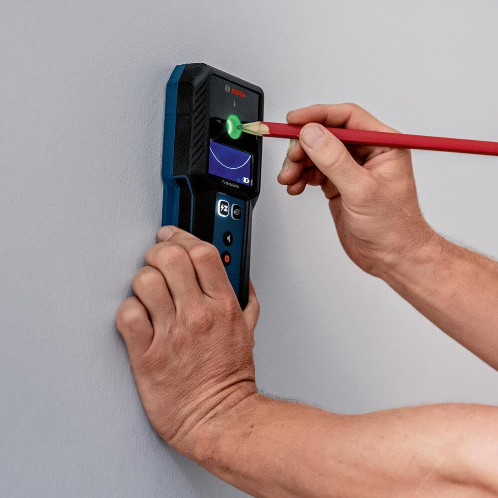 BOSCH Duvar Tarayıcısı ve Saplama Bulucu Duvarların Arkasındaki Metal ve Canlı Telleri Algılar 2 AA Pil ve Kılıf Dahil GMS120-27 Ahşap, -