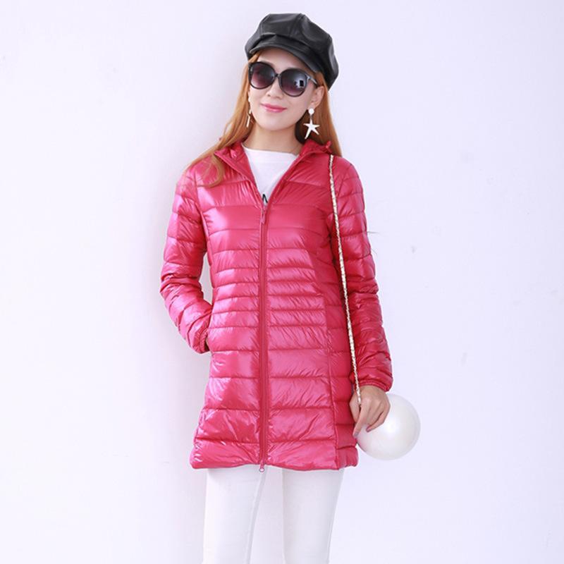 Pinghu leichte und dünne Daunenjacke Damen mittel und lang mit Kapuze Herbst und Winter neu schlank und leicht dünn große Größe Mantel