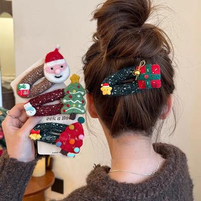 Large Cartoon Christmas Tree Hair Clip Felt Sweet Santa Claus Hairpin Elk Headwear Xmas Wool Barrettes Daily