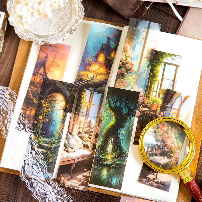 Yanji Retro Scenery PET Bookmark: Lost Dreamland Series - 8 Sheets, 4 Styles for DIY Journals and Decorations