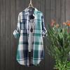 Damen Hemd mit Knöpfen Elegant Chic Damen Oberteil Kariert Vintage Leinen Langarm Chinesische Hemden Blusen Kleidung