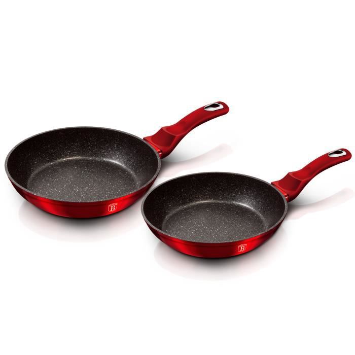 Set de Poêles à Frire Induction 22 - 26cm Aluminium Antiadhésif Marbre sans PFOA Berlinger Haus Burgundy Rouge 16026