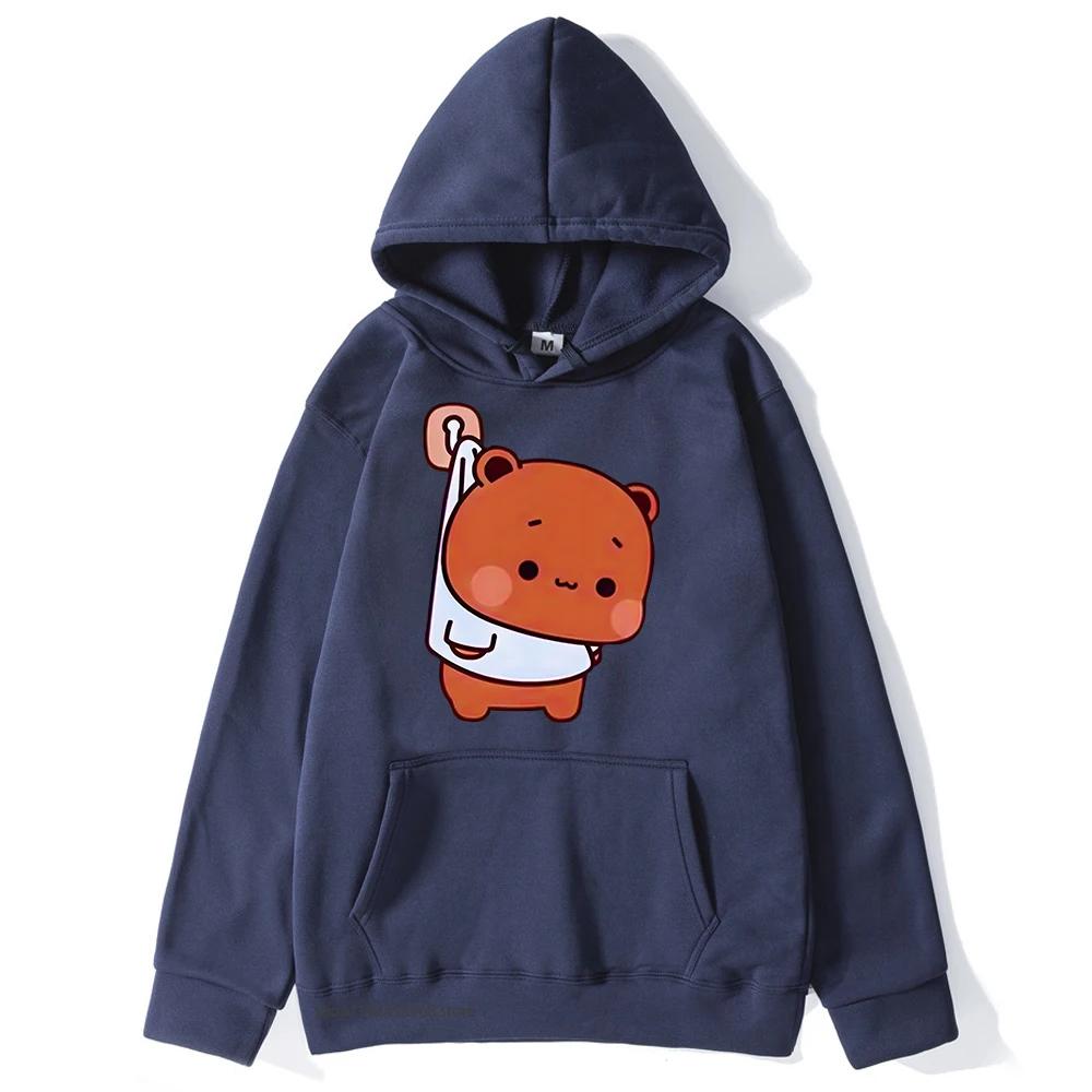 Cute Bubu and Duud Is Hanging In The Wall Funny Hoodie Panda and Brownie Bear Graphic Sweatshirt Clothes
