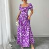 Women’s Elegant Floral Print Off Shoulder Maxi Dress with Puff Sleeves and Fitted Waist for Casual or Formal Wear