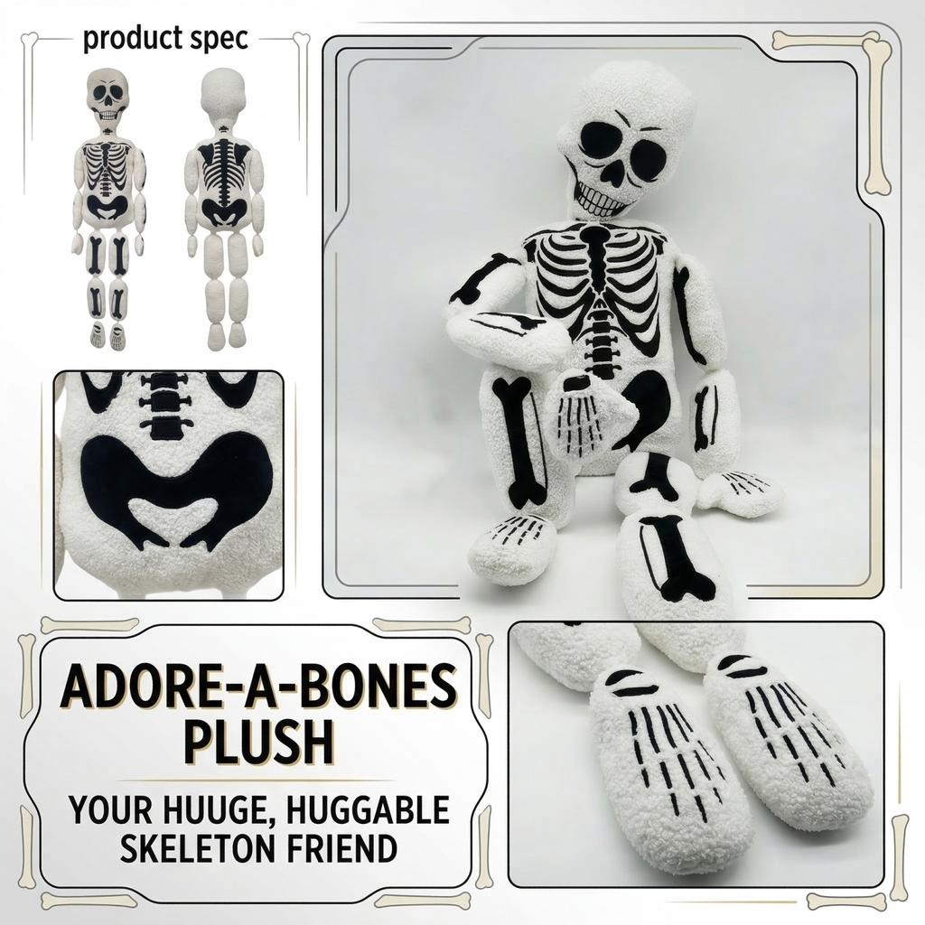 Plush Skeleton Toy Soft Stuffed Animal Doll with Detachable Limbs for Educational and Decorative Use Suitable for Various Ages