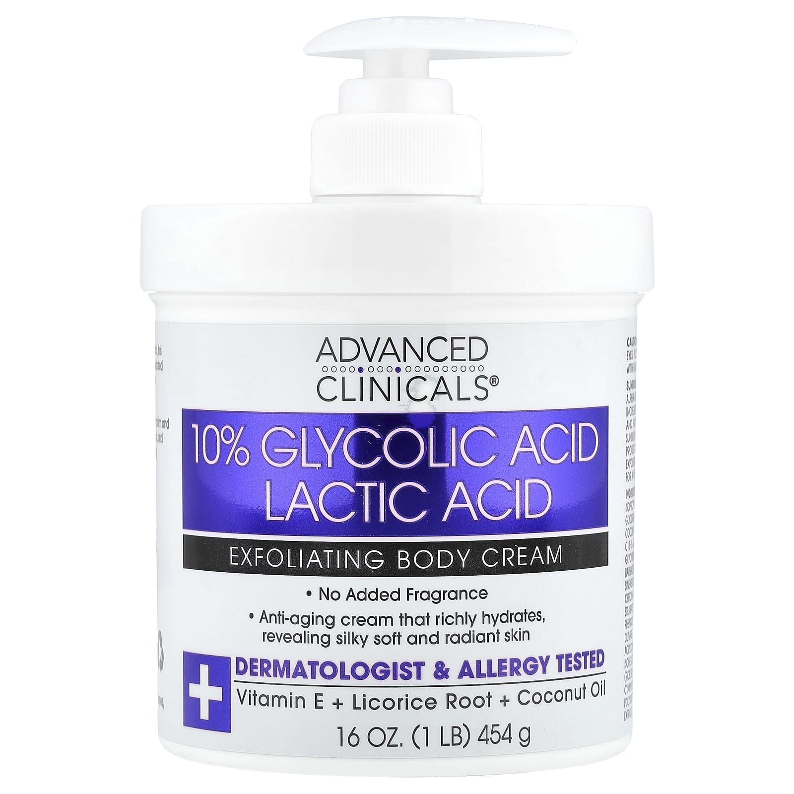 Advanced Clinicals, 10% гликолевая кислота, молочная кислота, отшелушивающий крем для тела, 16 унций (454 г)