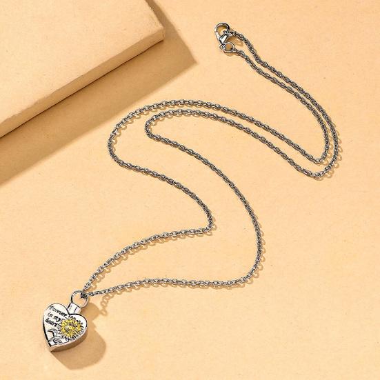 Unisex Sunflower Forever My Heart in Pendant Chain Necklace Memorial Jewelry