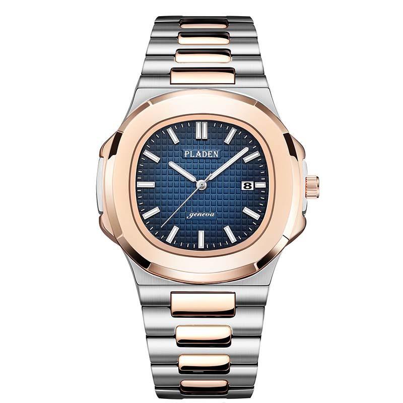 PLADEN Mens Quartz Watch Stainless Steel Waterproof Luminous Casual Sports Wristwatch