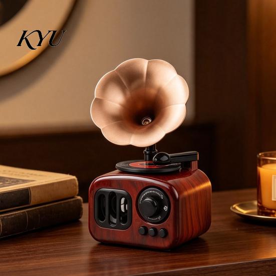 Retro Desktop Ausstellungsstück Mini Grammophon Spieluhr Ornament, Vintage Holzmaserung Phonograph Form Sammlerfigur Box, Dekoration für Café